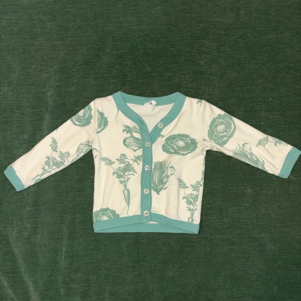 Veggie Print Kids Cardigan - Green and Cream, Kate Quinn